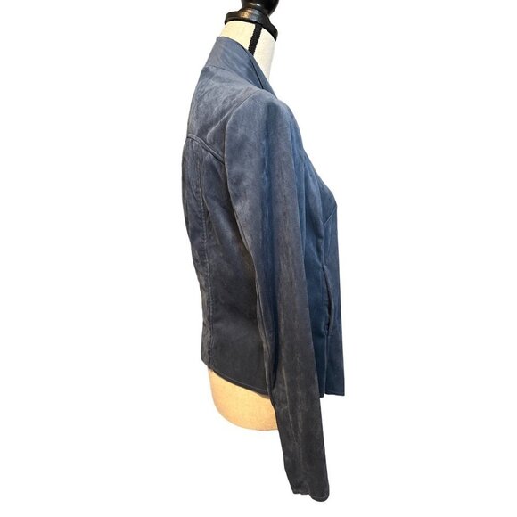 Kut Blue Suede Jacket Blue Open Draped Faux Suede Fall Trendy Stretchy Small - Picture 6 of 9